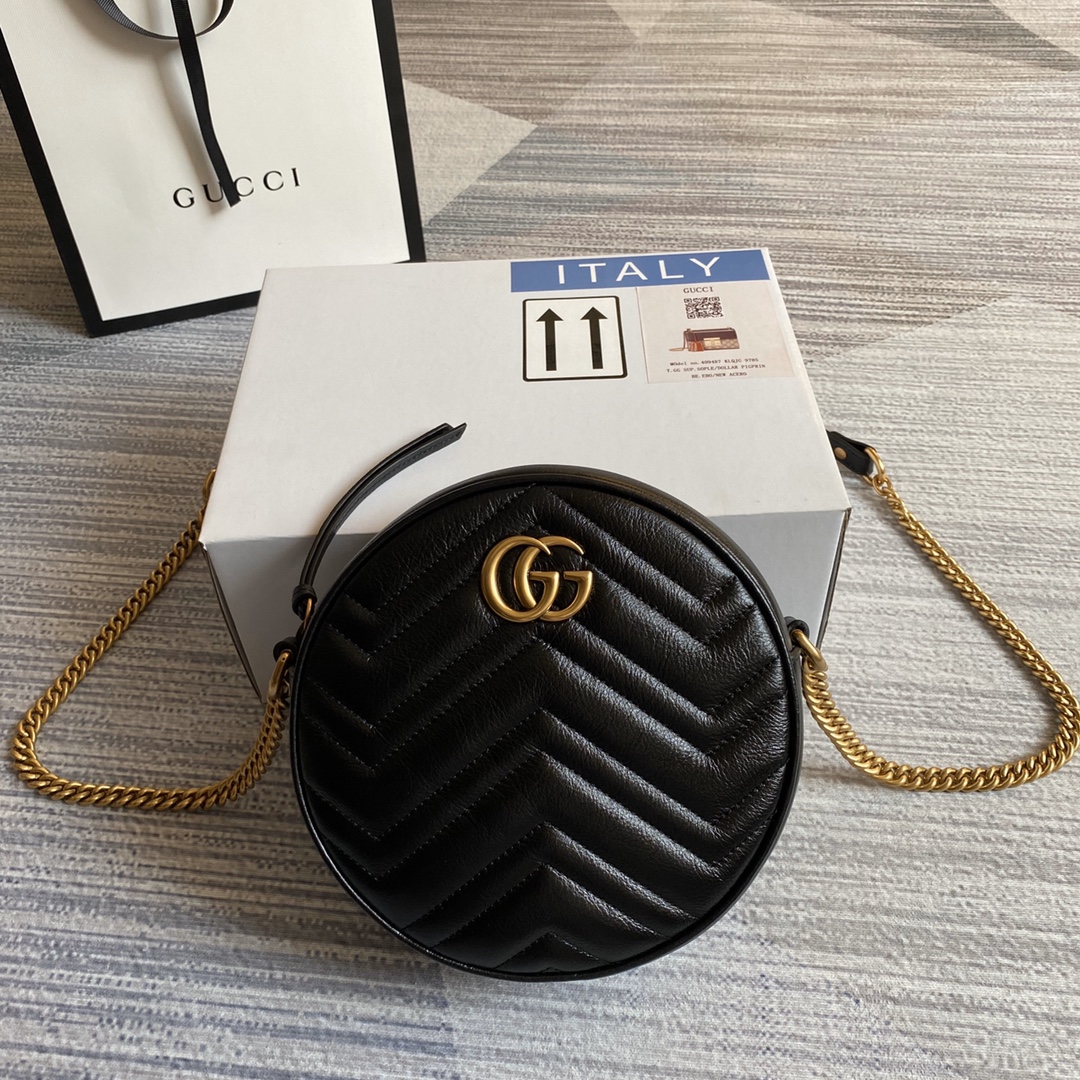 Gucci GG Marmont Mini Round Shoulder Bag 550154 Black